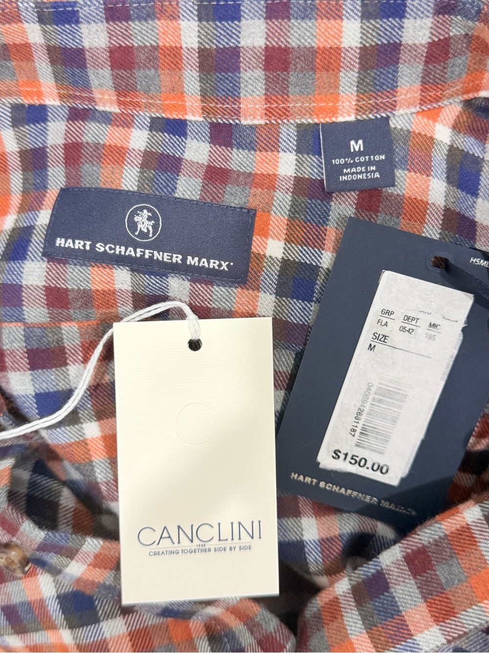 Hart Schaffner Marx Canclini 100% Cotton Plaid Flannel Button Down Shirt $150 - Picture 10 of 12